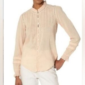 NEW FAHERTY S LIGHT PEACH WILLA ROMANTIC LONG SLEEVE RUFFLE BLOUSE TOP SMALL